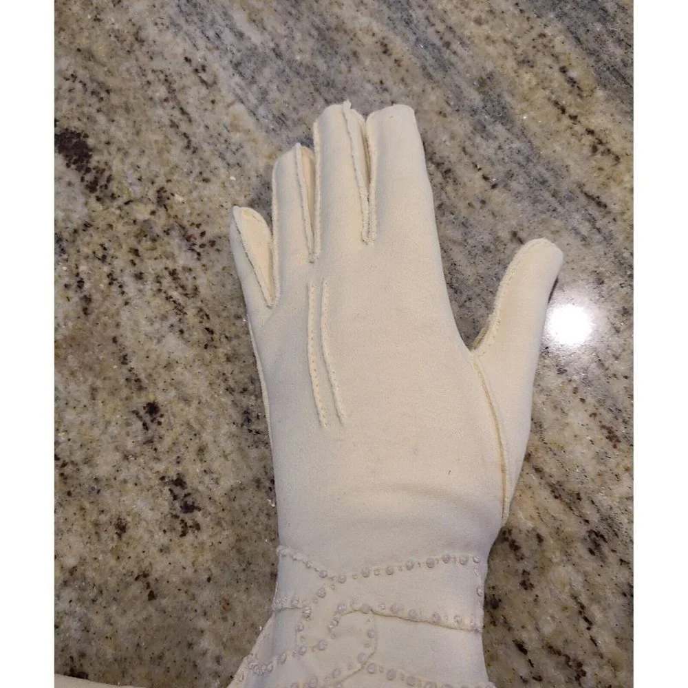 Vintage Size M Yellow Stretch Formal Cotton Gloves 9